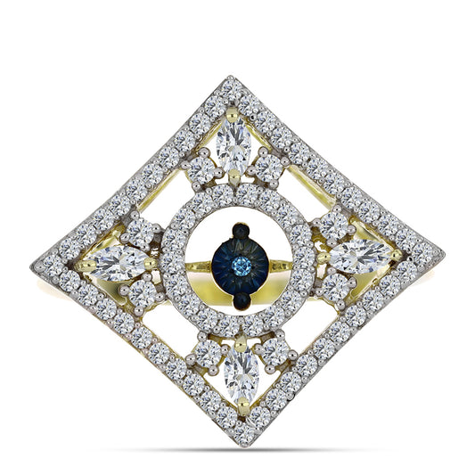 Inel din Argint 925 Placat cu Aur ( 4.8 grame ) cu Diamant Albastru Dansator și Topaz Alb 1.02 Carate