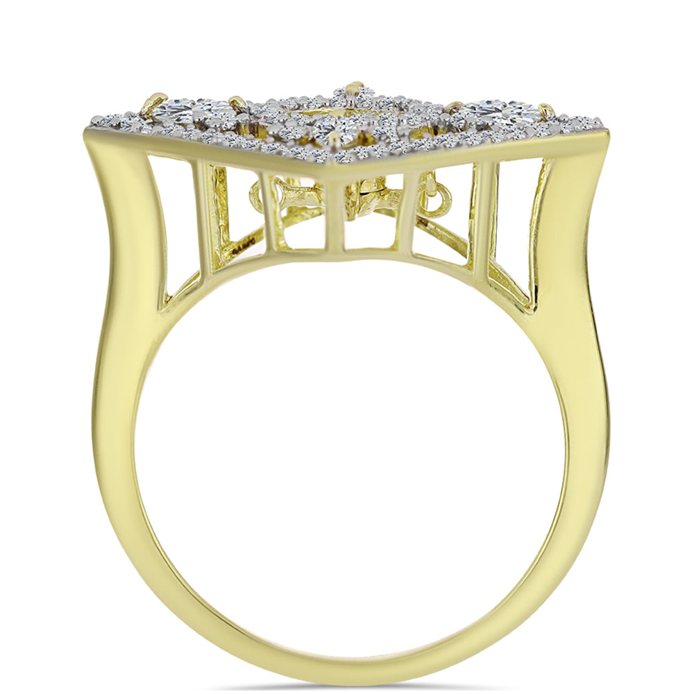 Inel din Argint 925 Placat cu Aur ( 4.8 grame ) cu Diamant Albastru Dansator și Topaz Alb 1.02 Carate 2 