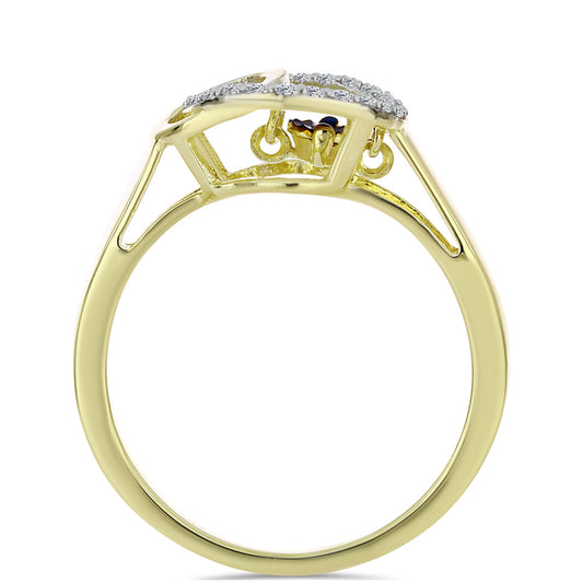 Inel din Argint 925 Placat cu Aur ( 2.77 grame ) cu Diamant Albastru Dansator și Topaz Alb 0.21 Carate