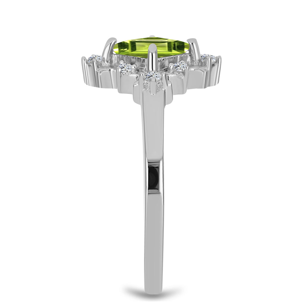 Inel din Argint 925 ( 2.43 grame ) cu Peridot Changbai și Topaz Alb 0.75 Carate 4 