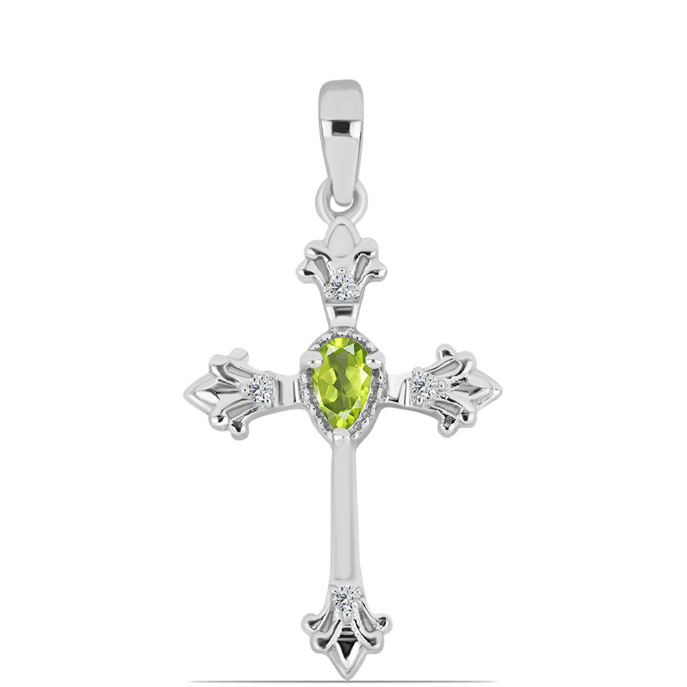 Cruce Pandantiv din Argint 925 ( 1.86 grame ) cu Peridot Changbai și Topaz Alb 0.28 Carate