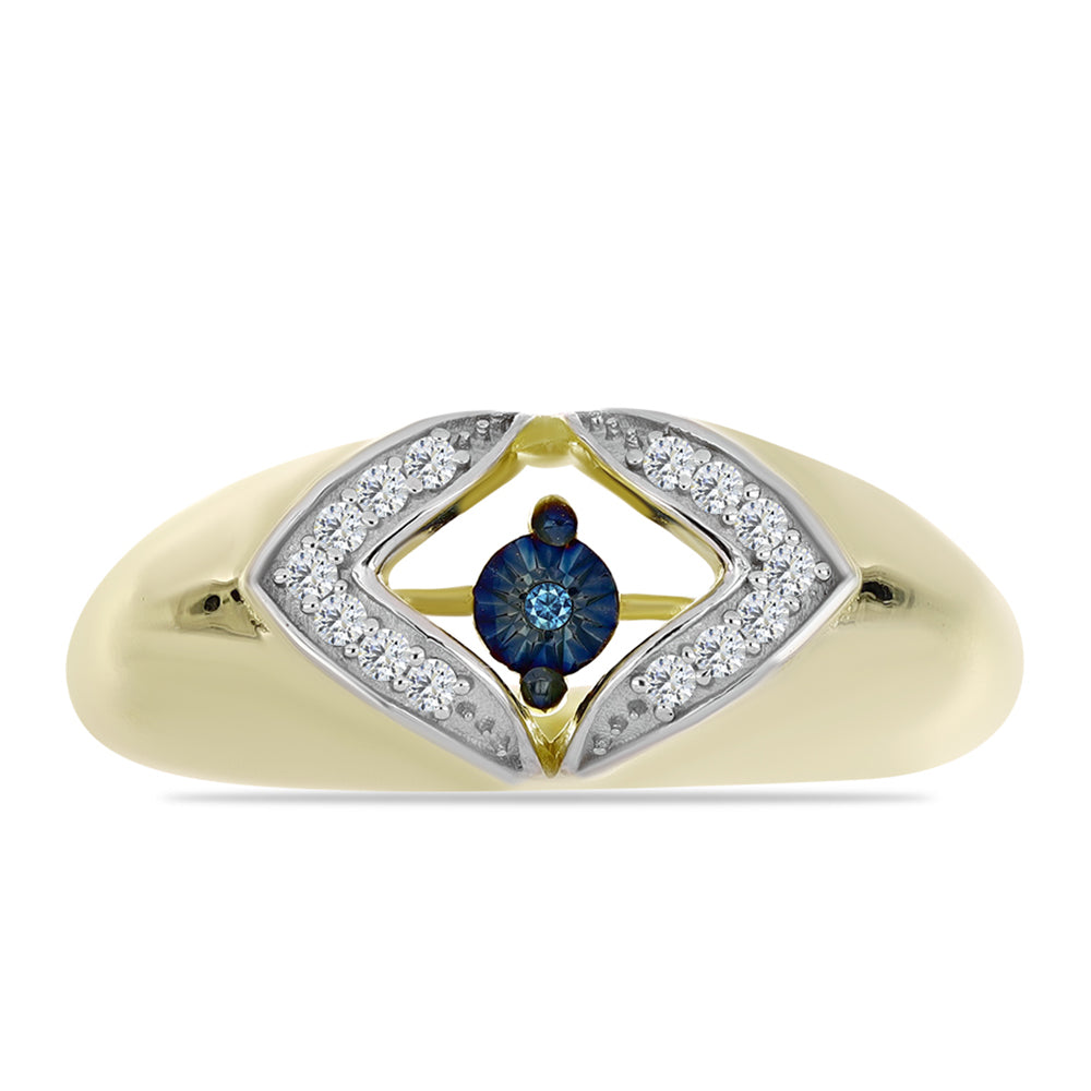 Inel din Argint 925 Placat cu Aur ( 4.99 grame ) cu Diamant Albastru Dansator și Topaz Alb 0.13 Carate 1 