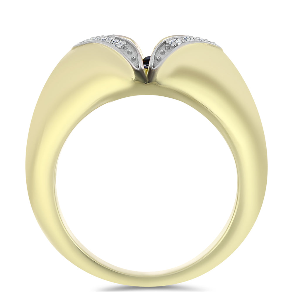 Inel din Argint 925 Placat cu Aur ( 4.99 grame ) cu Diamant Albastru Dansator și Topaz Alb 0.13 Carate