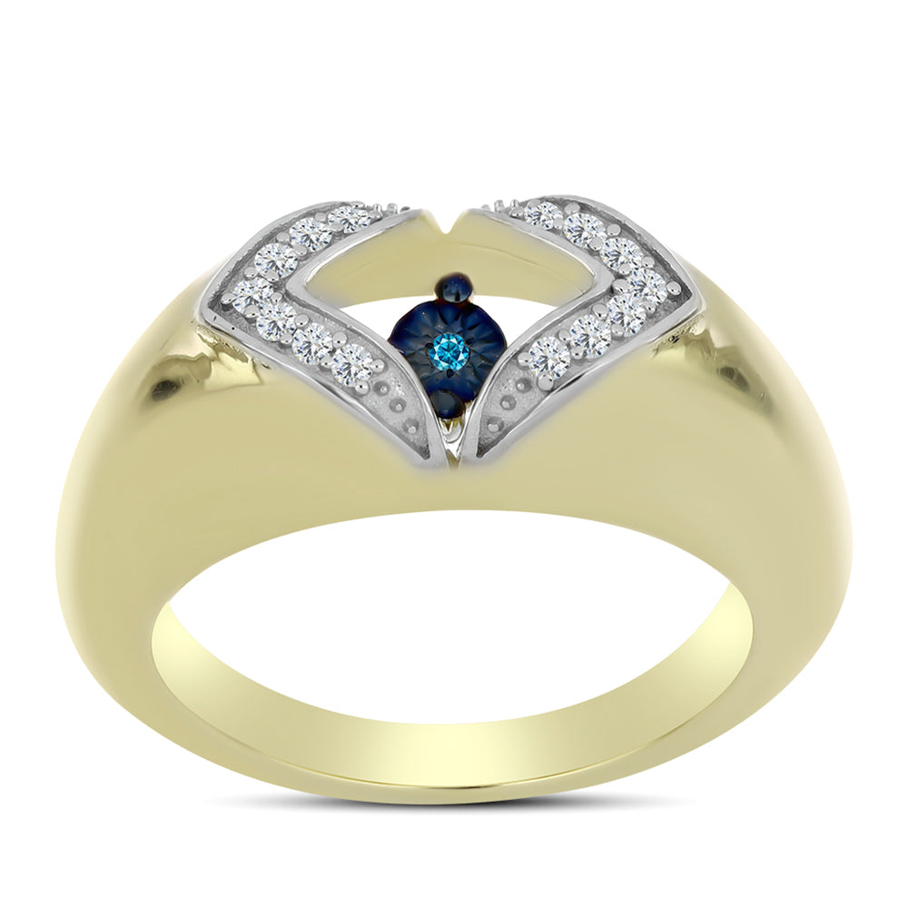 Inel din Argint 925 Placat cu Aur ( 4.99 grame ) cu Diamant Albastru Dansator și Topaz Alb 0.13 Carate 3 