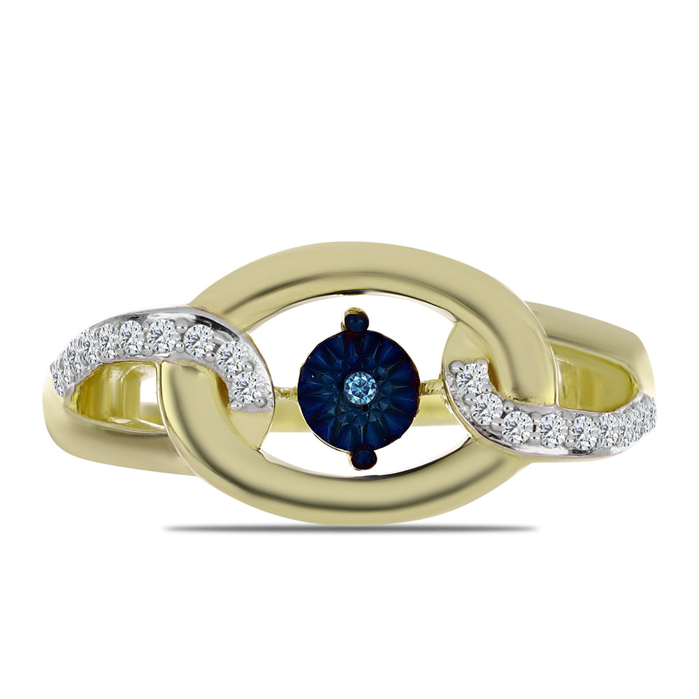 Inel din Argint 925 Placat cu Aur ( 4.51 grame ) cu Diamant Albastru Dansator și Topaz Alb 0.18 Carate 1 