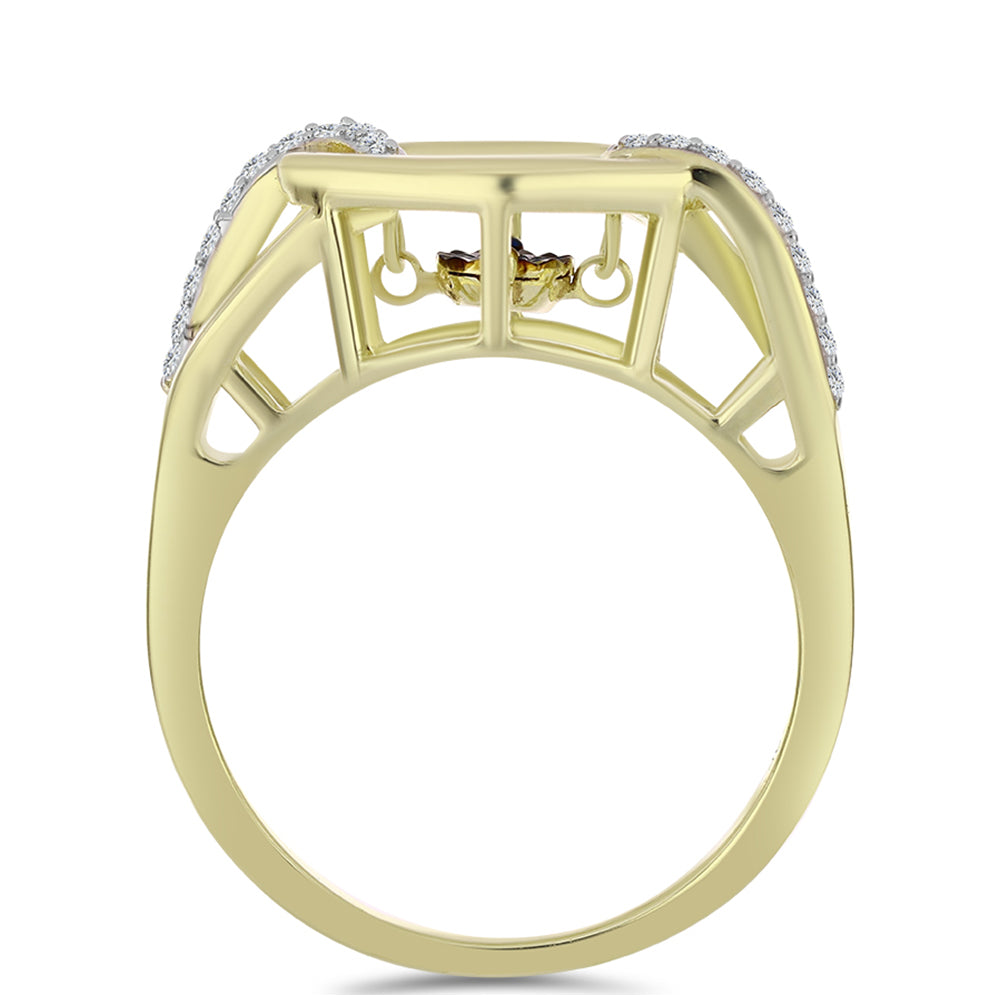 Inel din Argint 925 Placat cu Aur ( 4.51 grame ) cu Diamant Albastru Dansator și Topaz Alb 0.18 Carate 2 