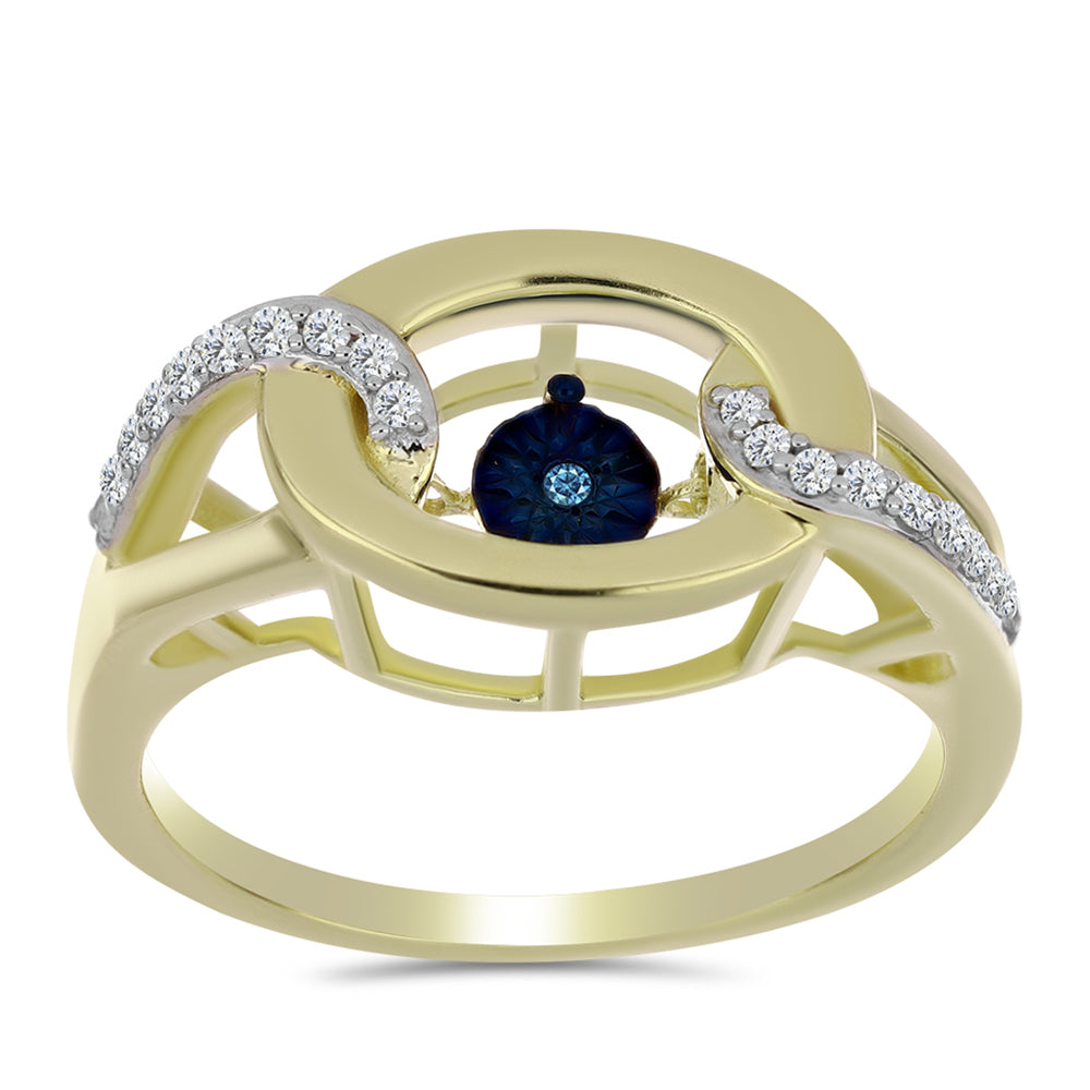 Inel din Argint 925 Placat cu Aur ( 4.51 grame ) cu Diamant Albastru Dansator și Topaz Alb 0.18 Carate 3 