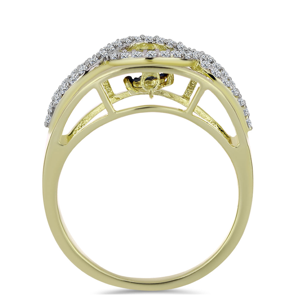 Inel din Argint 925 Placat cu Aur ( 3.71 grame ) cu Diamant Albastru Dansator și Topaz Alb 0.38 Carate