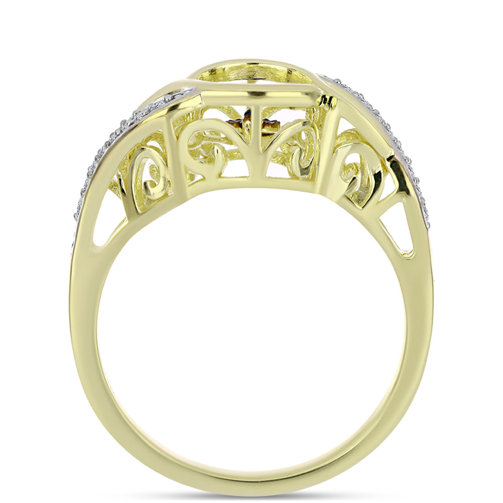 Inel din Argint 925 Placat cu Aur ( 3.37 grame ) cu Diamant Albastru Dansator și Topaz Alb 0.15 Carate 2 