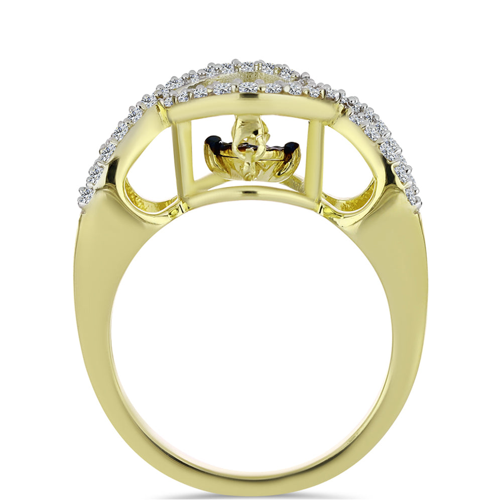 Inel din Argint 925 Placat cu Aur ( 3.8 grame ) cu Diamant Albastru Dansator și Topaz Alb 0.39 Carate 2 