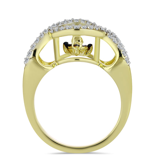 Inel din Argint 925 Placat cu Aur ( 3.8 grame ) cu Diamant Albastru Dansator și Topaz Alb 0.39 Carate