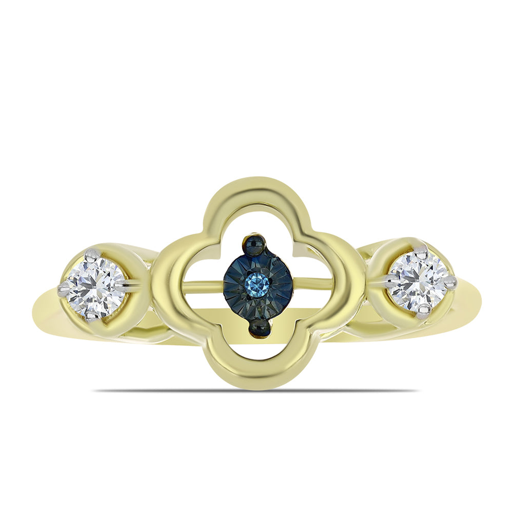 Inel din Argint 925 Placat cu Aur ( 2.91 grame ) cu Diamant Albastru Dansator și Topaz Alb 0.27 Carate 1 