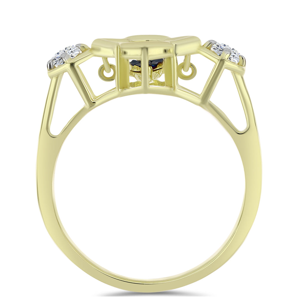 Inel din Argint 925 Placat cu Aur ( 2.91 grame ) cu Diamant Albastru Dansator și Topaz Alb 0.27 Carate 2 