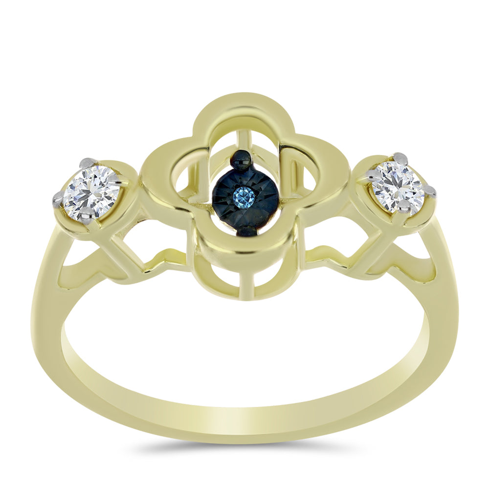 Inel din Argint 925 Placat cu Aur ( 2.91 grame ) cu Diamant Albastru Dansator și Topaz Alb 0.27 Carate 3 