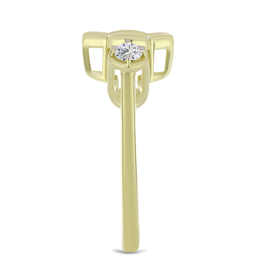 Inel din Argint 925 Placat cu Aur ( 2.91 grame ) cu Diamant Albastru Dansator și Topaz Alb 0.27 Carate 4 