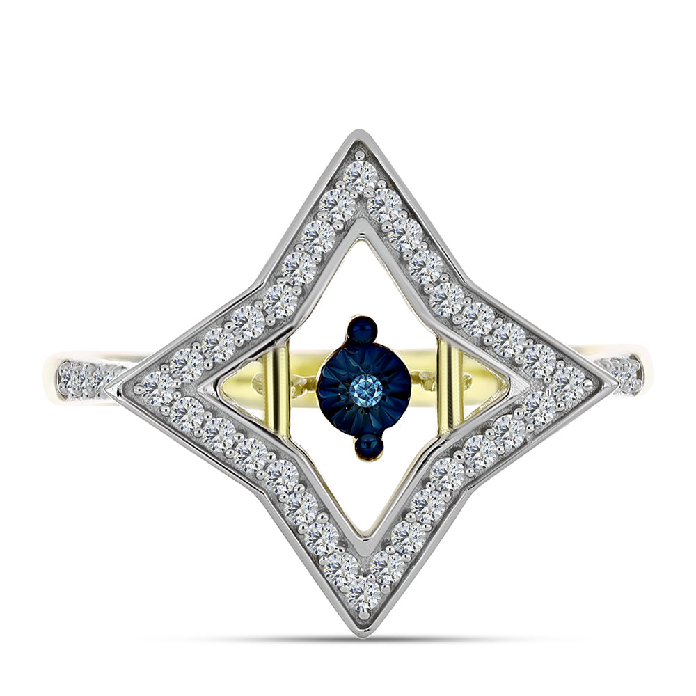 Inel din Argint 925 Placat cu Aur ( 3.25 grame ) cu Diamant Albastru Dansator și Topaz Alb 0.39 Carate
