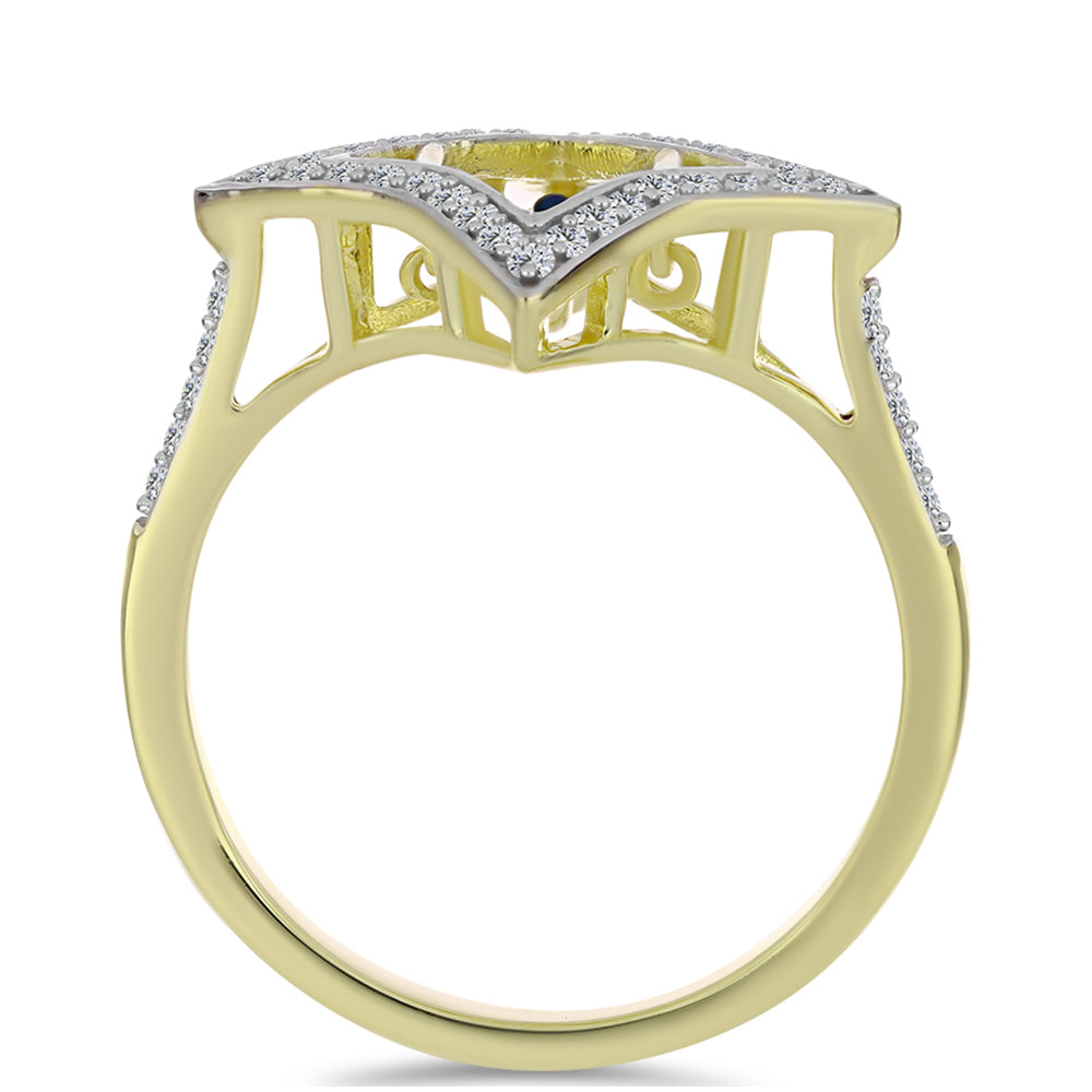 Inel din Argint 925 Placat cu Aur ( 3.25 grame ) cu Diamant Albastru Dansator și Topaz Alb 0.39 Carate 2 