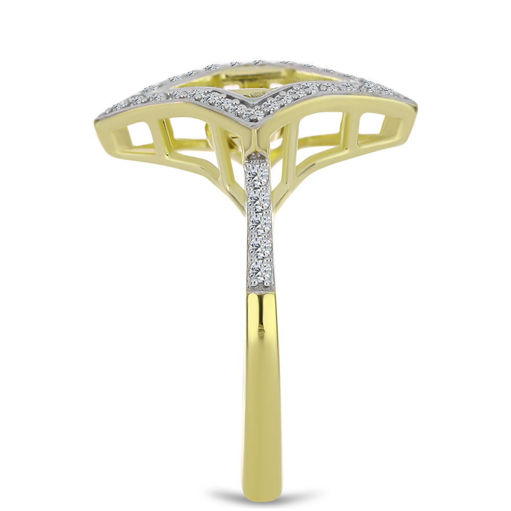 Inel din Argint 925 Placat cu Aur ( 3.25 grame ) cu Diamant Albastru Dansator și Topaz Alb 0.39 Carate 4 