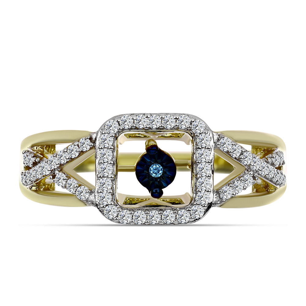 Inel din Argint 925 Placat cu Aur ( 4.58 grame ) cu Diamant Albastru Dansator și Topaz Alb 0.37 Carate 1 