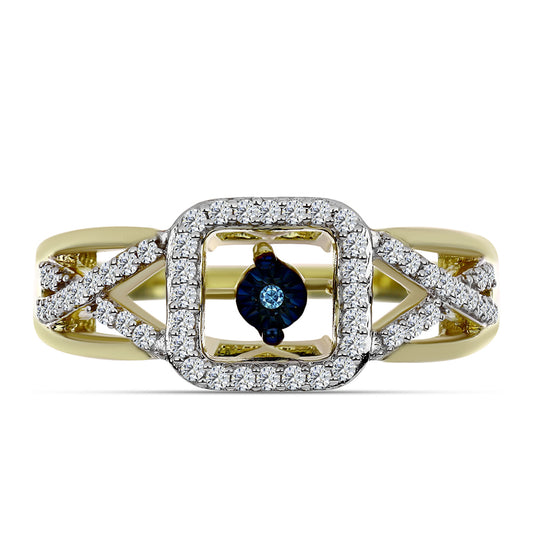 Inel din Argint 925 Placat cu Aur ( 4.58 grame ) cu Diamant Albastru Dansator și Topaz Alb 0.37 Carate