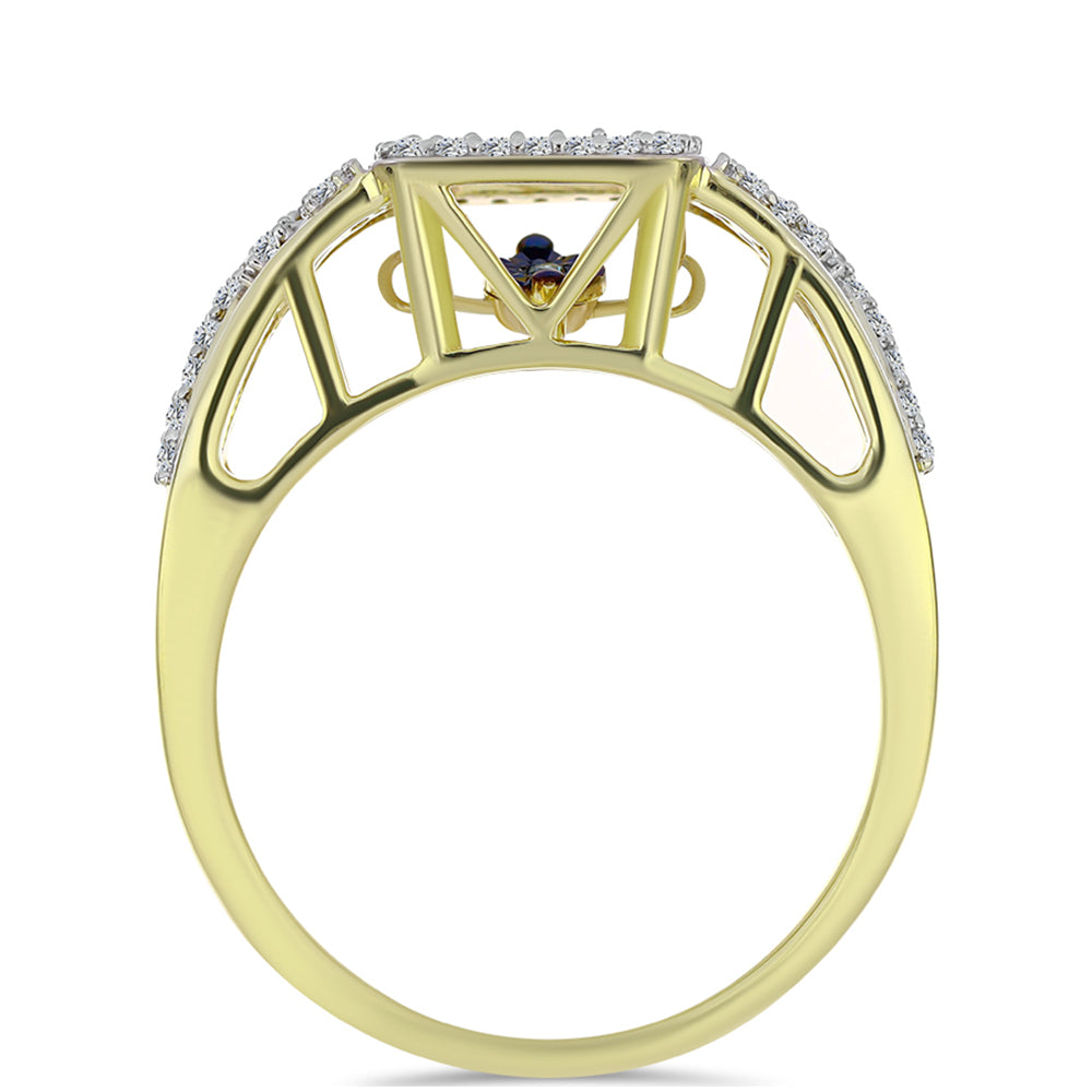 Inel din Argint 925 Placat cu Aur ( 4.58 grame ) cu Diamant Albastru Dansator și Topaz Alb 0.37 Carate