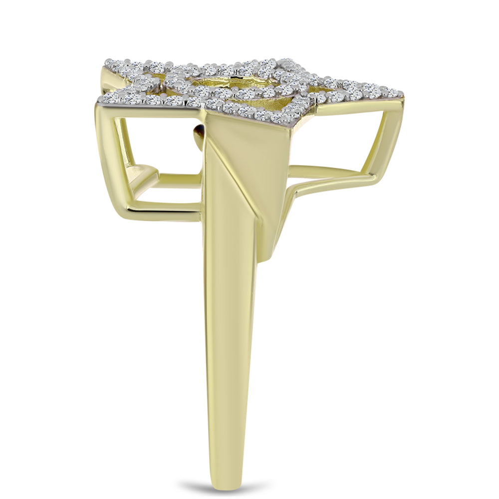 Inel din Argint 925 Placat cu Aur ( 4.96 grame ) cu Diamant Albastru Dansator și Topaz Alb 0.58 Carate 4 