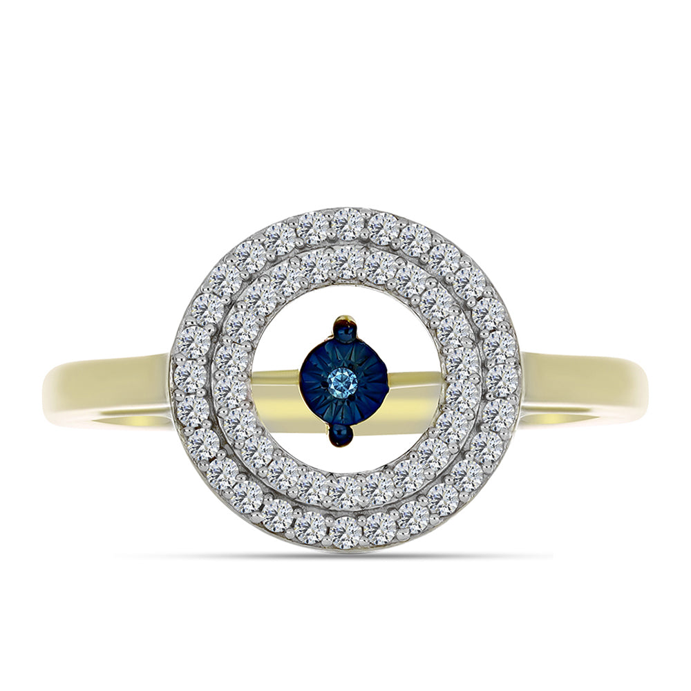 Inel din Argint 925 Placat cu Aur ( 3.3 grame ) cu Diamant Albastru Dansator și Topaz Alb 0.46 Carate 1 