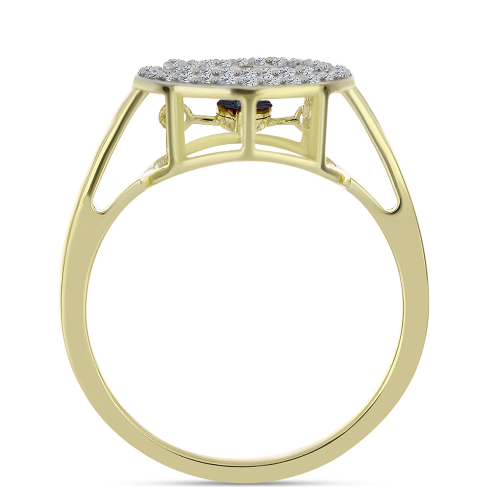 Inel din Argint 925 Placat cu Aur ( 3.3 grame ) cu Diamant Albastru Dansator și Topaz Alb 0.46 Carate