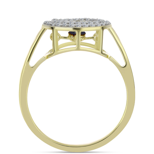 Inel din Argint 925 Placat cu Aur ( 3.3 grame ) cu Diamant Albastru Dansator și Topaz Alb 0.46 Carate