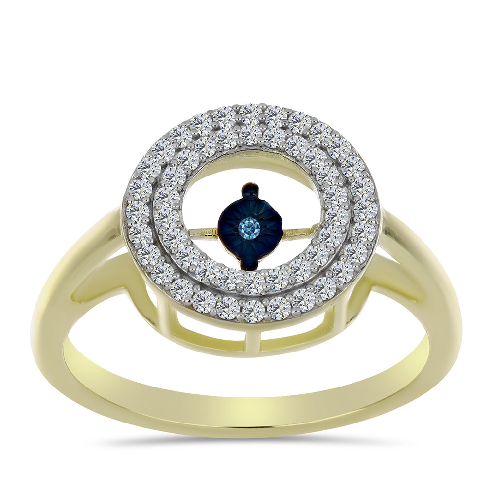 Inel din Argint 925 Placat cu Aur ( 3.3 grame ) cu Diamant Albastru Dansator și Topaz Alb 0.46 Carate 3 