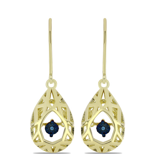 Cercei din Argint 925 Placat cu Aur ( 4.42 grame ) cu Diamant Albastru Dansator 0.02 Carate