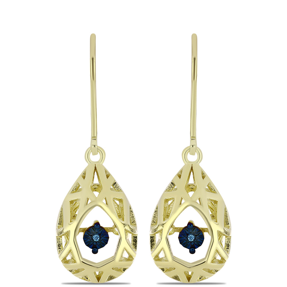 Cercei din Argint 925 Placat cu Aur ( 4.42 grame ) cu Diamant Albastru Dansator 0.02 Carate