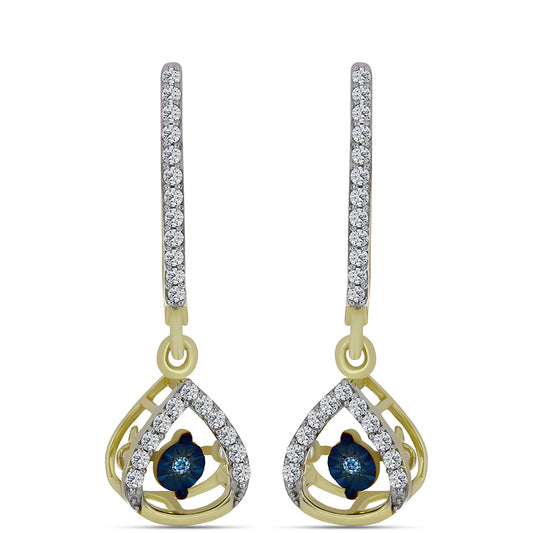 Cercei din Argint 925 Placat cu Aur ( 3.31 grame ) cu Diamant Albastru Dansator și Topaz Alb 0.43 Carate