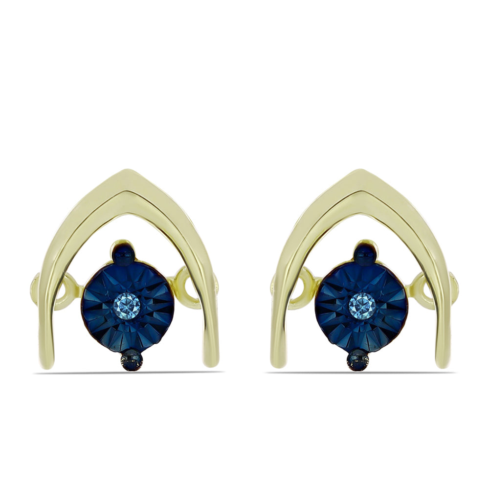 Cercei din Argint 925 Placat cu Aur ( 1.65 grame ) cu Diamant Albastru Dansator 0.01 Carate