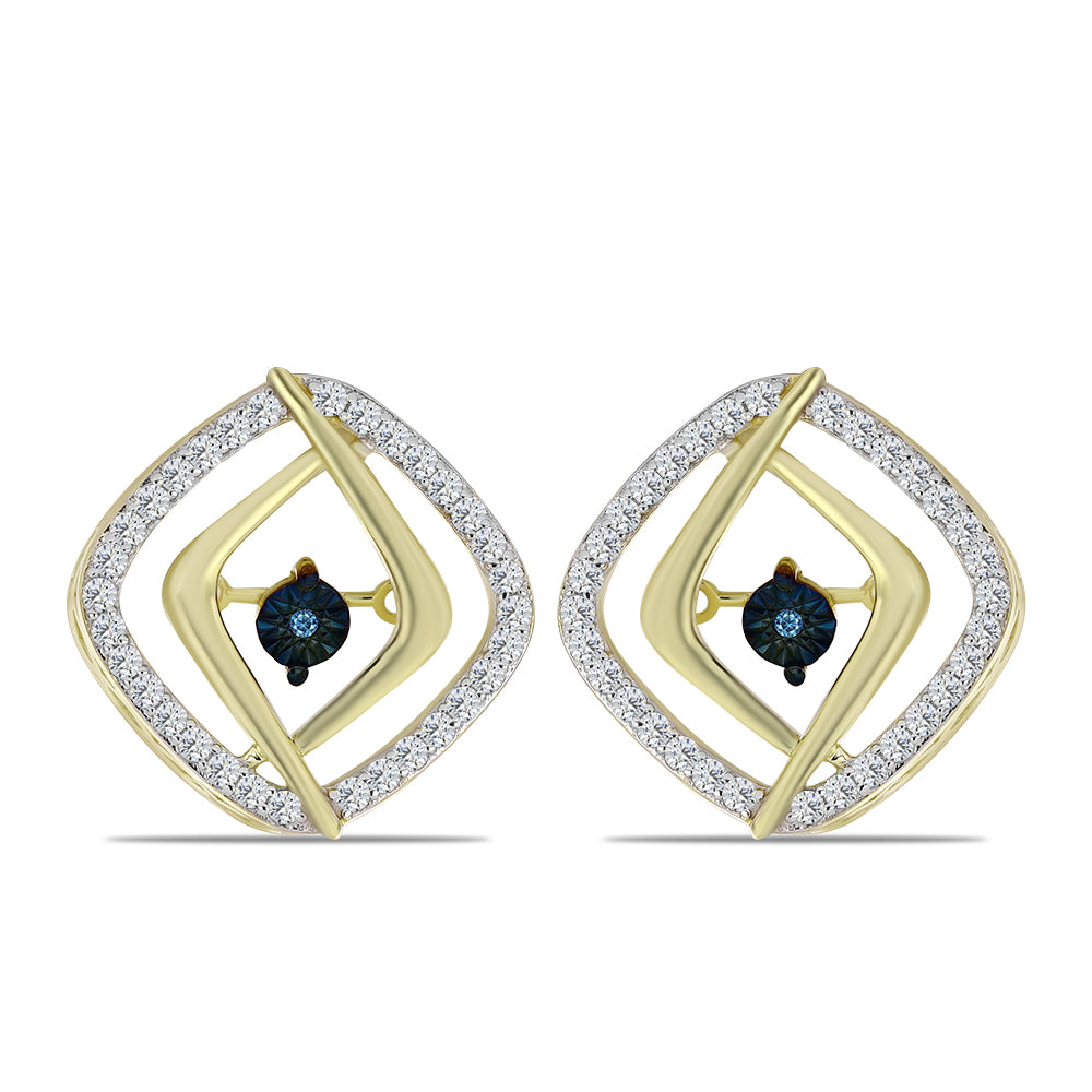 Cercei din Argint 925 Placat cu Aur ( 4.95 grame ) cu Diamant Albastru Dansator și Topaz Alb 0.59 Carate