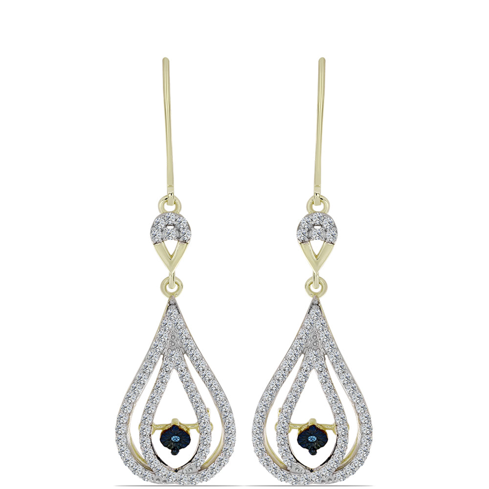 Cercei din Argint 925 Placat cu Aur ( 4.19 grame ) cu Diamant Albastru Dansator și Topaz Alb 1.17 Carate