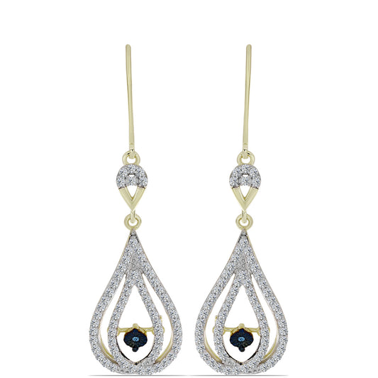 Cercei din Argint 925 Placat cu Aur ( 4.19 grame ) cu Diamant Albastru Dansator și Topaz Alb 1.17 Carate