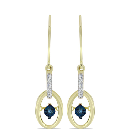 Cercei din Argint 925 Placat cu Aur ( 2.67 grame ) cu Diamant Albastru Dansator și Topaz Alb 0.11 Carate
