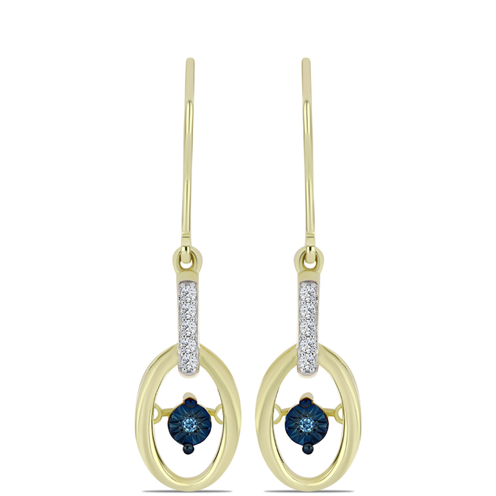 Cercei din Argint 925 Placat cu Aur ( 2.67 grame ) cu Diamant Albastru Dansator și Topaz Alb 0.11 Carate 3 