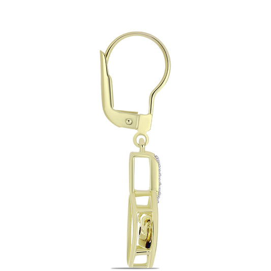 Cercei din Argint 925 Placat cu Aur ( 2.67 grame ) cu Diamant Albastru Dansator și Topaz Alb 0.11 Carate