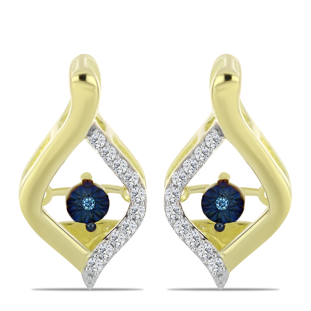 Cercei din Argint 925 Placat cu Aur ( 4.68 grame ) cu Diamant Albastru Dansator și Topaz Alb 0.19 Carate