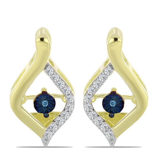 Cercei din Argint 925 Placat cu Aur ( 4.68 grame ) cu Diamant Albastru Dansator și Topaz Alb 0.19 Carate
