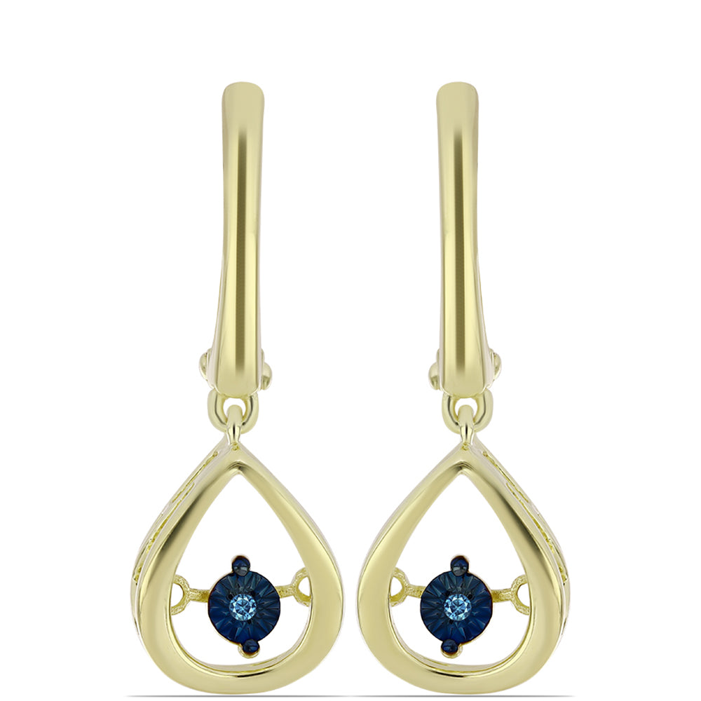 Cercei din Argint 925 Placat cu Aur ( 4.41 grame ) cu Diamant Albastru Dansator 0.01 Carate