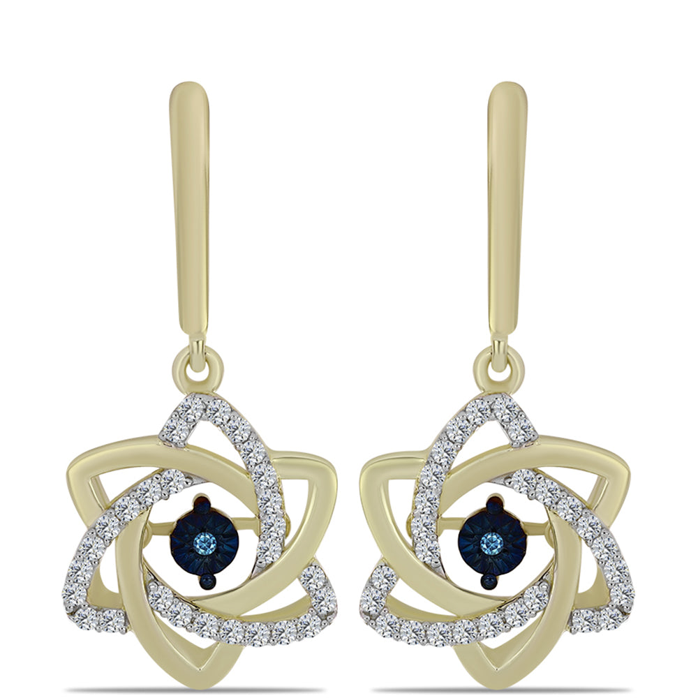 Cercei din Argint 925 Placat cu Aur ( 4.83 grame ) cu Diamant Albastru Dansator și Topaz Alb 0.5 Carate 1 