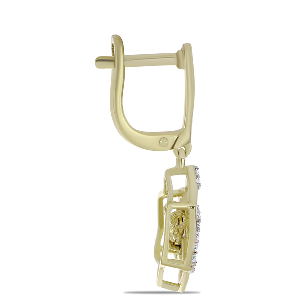 Cercei din Argint 925 Placat cu Aur ( 4.83 grame ) cu Diamant Albastru Dansator și Topaz Alb 0.5 Carate 2 