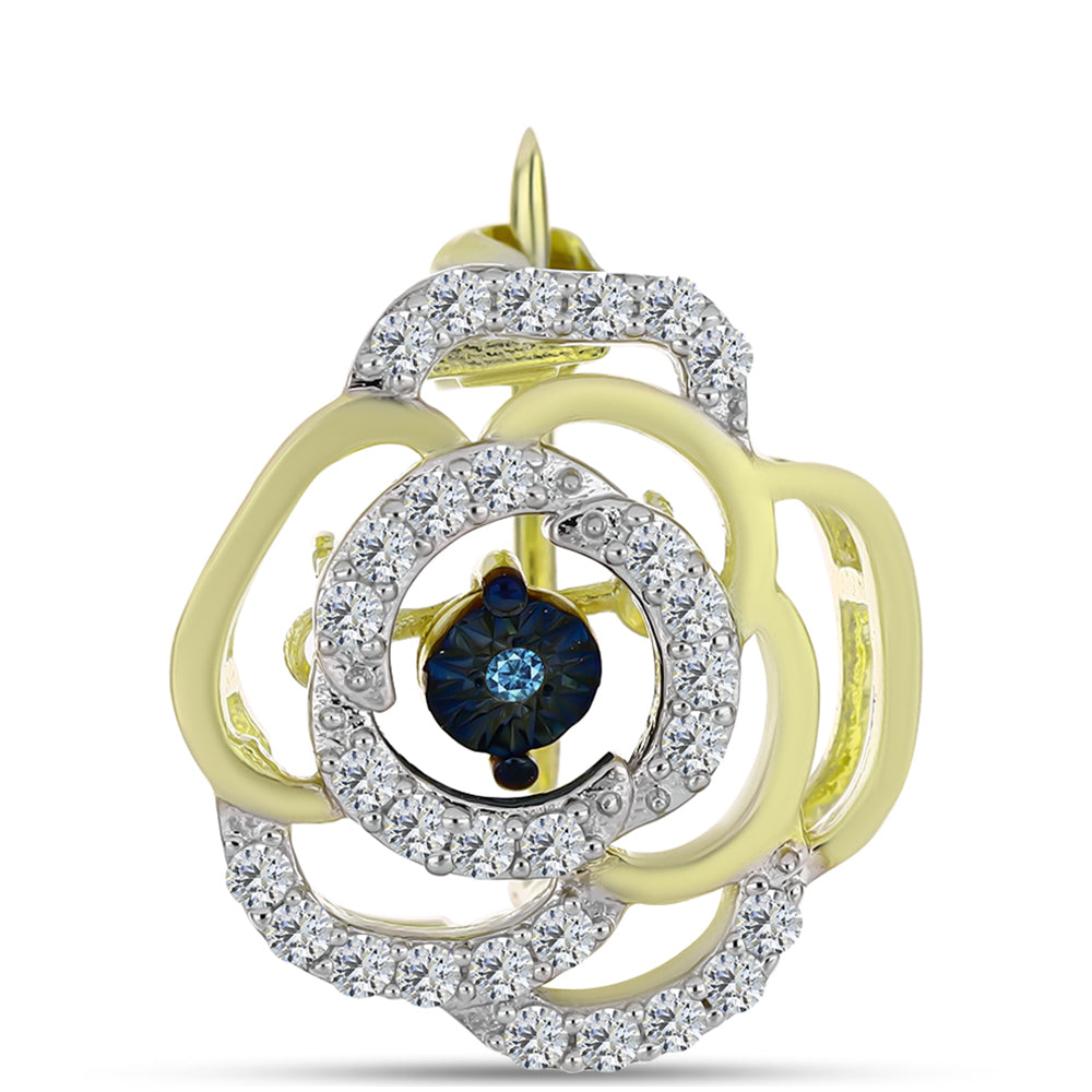 Broşă din Argint 925 Placat cu Aur ( 1.71 grame ) cu Diamant Albastru Dansator și Topaz Alb 0.27 Carate 1 