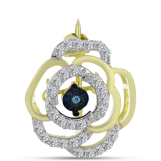 Broşă din Argint 925 Placat cu Aur ( 1.71 grame ) cu Diamant Albastru Dansator și Topaz Alb 0.27 Carate