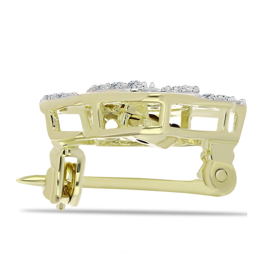 Broşă din Argint 925 Placat cu Aur ( 1.71 grame ) cu Diamant Albastru Dansator și Topaz Alb 0.27 Carate