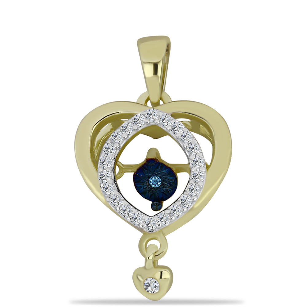 Pandantiv din Argint 925 Placat cu Aur ( 1.82 grame ) cu Diamant Albastru Dansator și Topaz Alb 0.18 Carate 1 