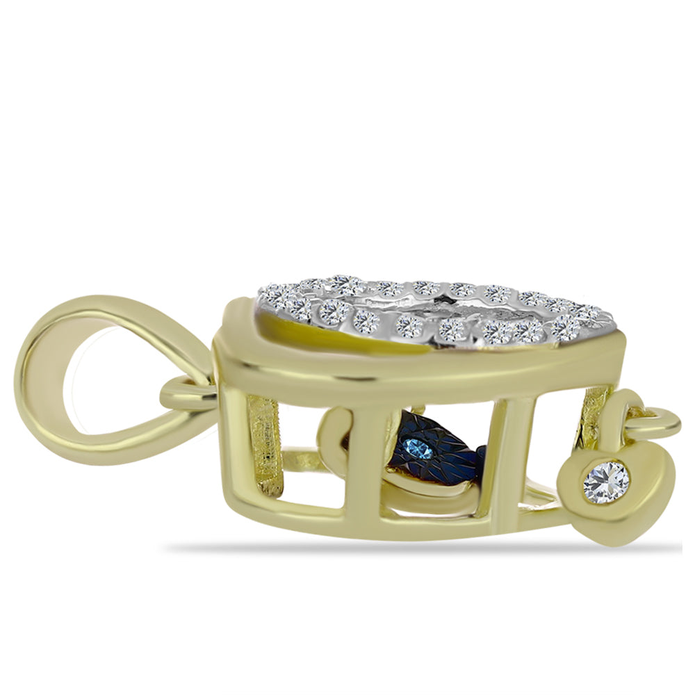 Pandantiv din Argint 925 Placat cu Aur ( 1.82 grame ) cu Diamant Albastru Dansator și Topaz Alb 0.18 Carate 2 